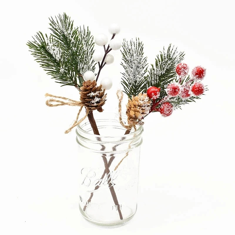 Kerst ornament voor Kerstboom rode bes dennentak bloem decoratie set