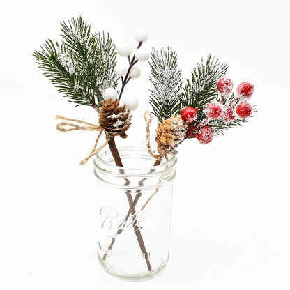 Kerst ornament voor Kerstboom rode bes dennentak bloem decoratie set