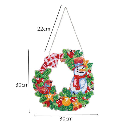 Diamond Painting Kerstkrans Sneeuwpop 30x30cm Inclusief Ophangsysteem