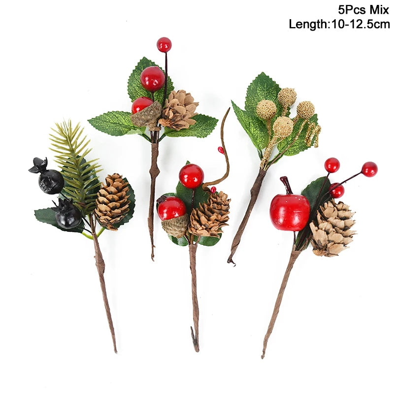 Kerst ornament voor Kerstboom rode bes dennentak bloem decoratie set