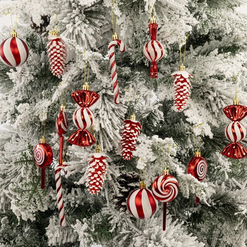 Kerstballen set 13-delig – Lollies, zuurstokken & dennenappels als hanger