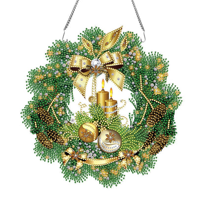 Diamond Painting Kerstkrans hanger met strasstenen en strik
