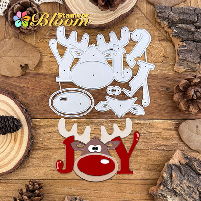 Snijmal Kerst Herten JOY met Lagen voor Scrapbooking en Kaartdecoratie