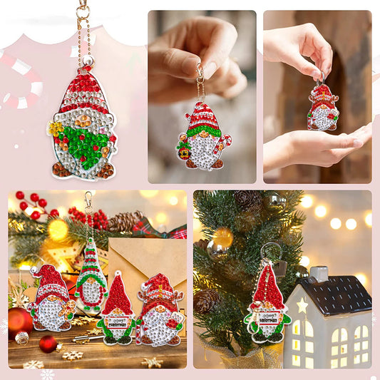 Diamond Painting Kerst Sleutelhangers - 12 Stuks - Gnome