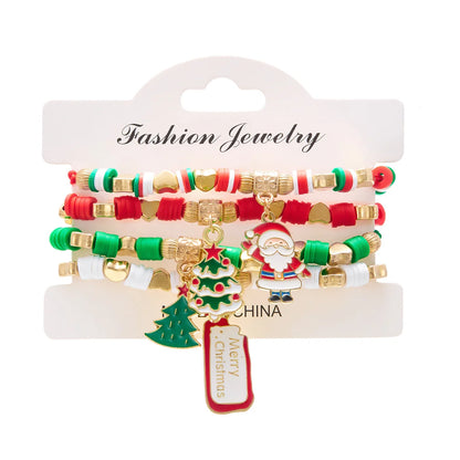 Kerst armband set met kerstboom rendier en kerstman kralen (4 stuks)