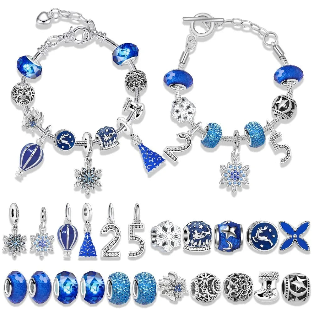 Advent kalender bedelarmbanden blauw met 24 verrassingen – kerstcadeau box