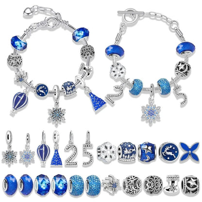 Advent kalender bedelarmbanden blauw met 24 verrassingen – kerstcadeau box