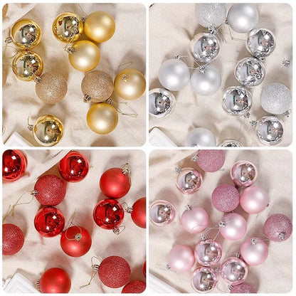 Kerstballen set 24 stuks – stevige kunststof ballen in effen kleuren
