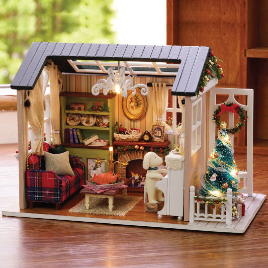 Zelfbouw Miniatuurhuisje met Meubels en Verlichting – Houten Set