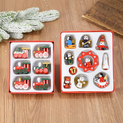 Kerstboom ornament houten trein hanger kerstdecoratie mini poppetje