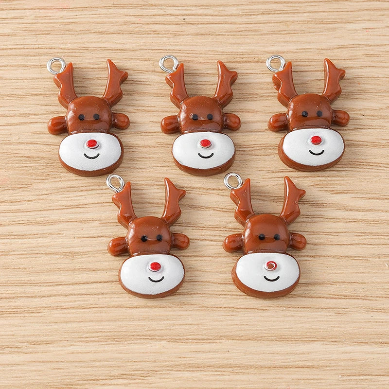 Kersthangers voor ketting of armband – 10 schattige hars bedels met kerstman en rendier