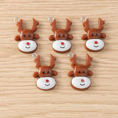 Kersthangers voor ketting of armband – 10 schattige hars bedels met kerstman en rendier