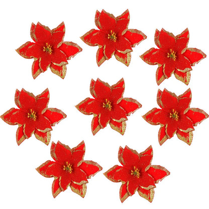 Kerstboom ornament glitter kunstbloemen 13cm decoratie set