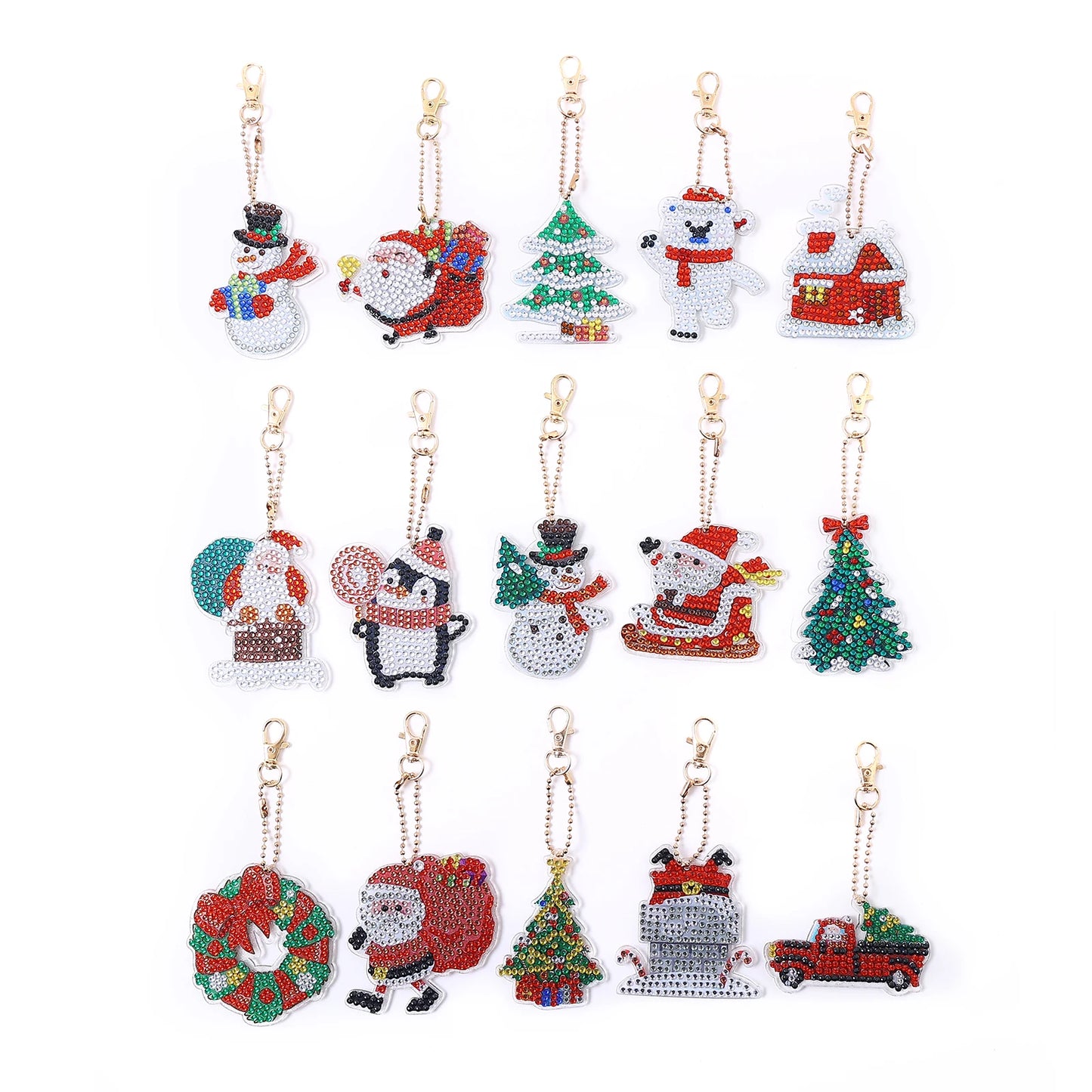 Diamond Painting Kerst Sleutelhangers – Set van 15 Dubbelzijdige Ornamenten