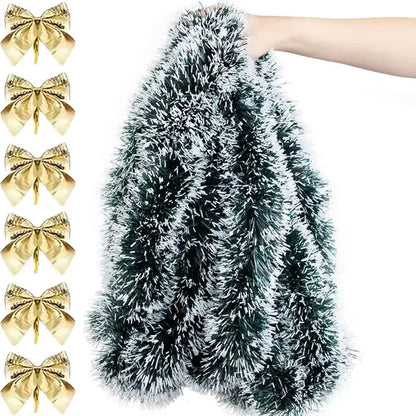 Kerst Guirlande met Strik en Glanzend Lint – Groene Decoratieve Slinger voor Boom, Krans en Feestdecoratie