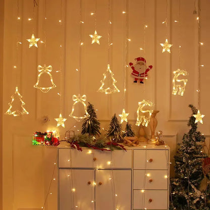 Kerst lichtgordijn rendier, bel en Kerstboom gordijnverlichting LED sfeerverlichting