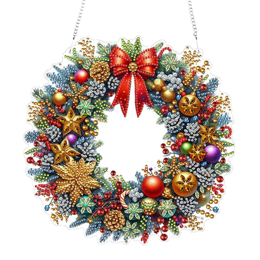 Diamond Painting Kerst krans hanger met acryl kralen en decoratie