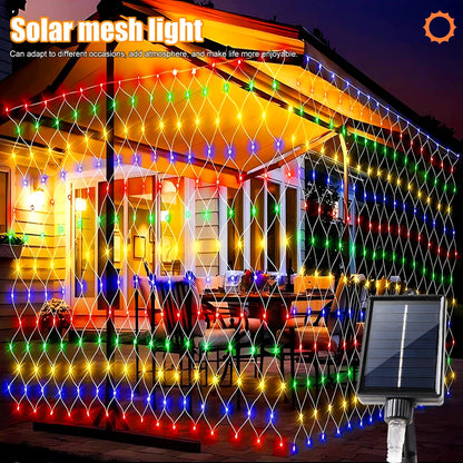 Kerst lichtgordijn op zonne-energie met 8 sfeermodi voor buiten