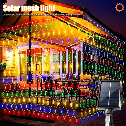 Kerst lichtgordijn op zonne-energie met 8 sfeermodi voor buiten
