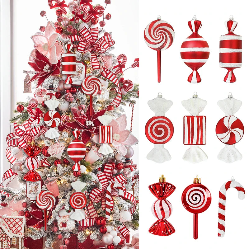 Kerstballen set – Grote Lolly & Rood-Wit Suikerstok Hangers voor Kerstboom