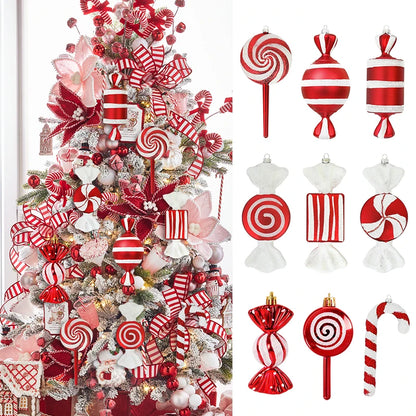 Kerstballen set – Grote Lolly & Rood-Wit Suikerstok Hangers voor Kerstboom