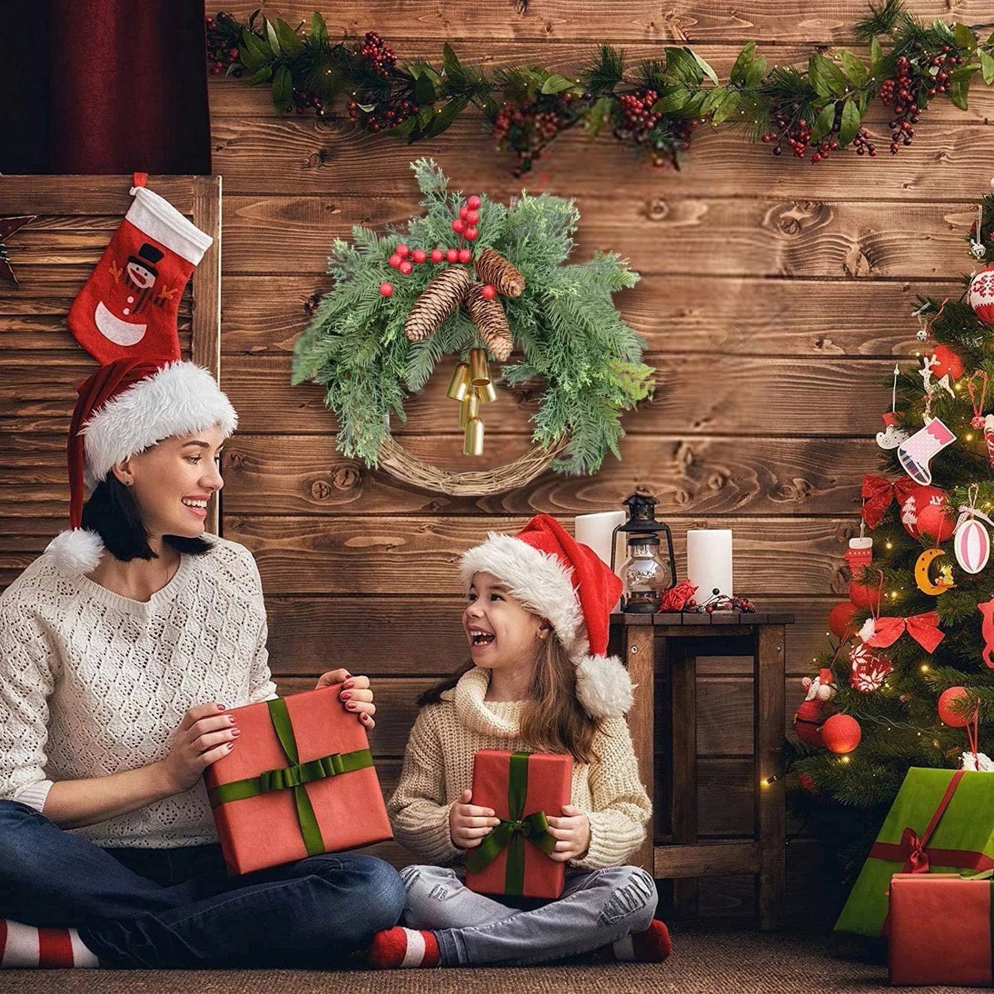 Kerst krans boho stijl voor deur of muur – sfeervolle feestdecoratie