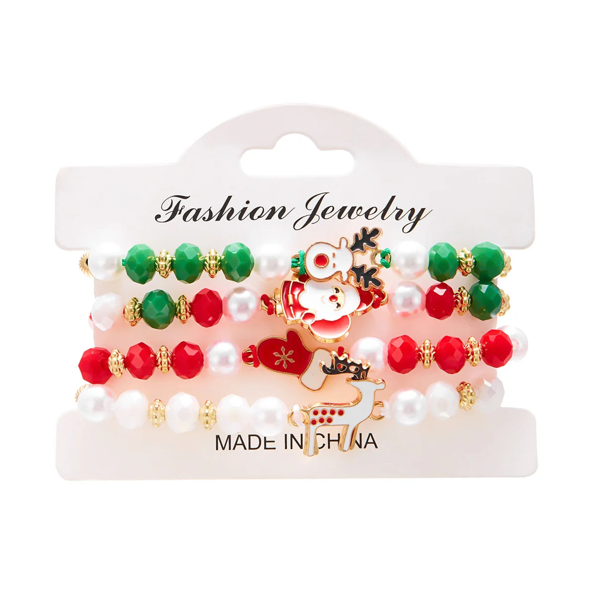 Kerst armband set met kerstboom rendier en kerstman kralen (4 stuks)