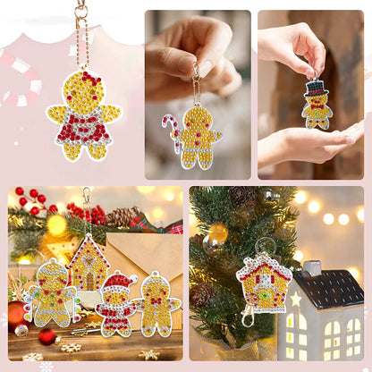 Diamond Painting Kerst Sleutelhangers - 12 Stuks - Gingerbread