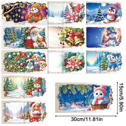 Diamond Painting Kerstkaarten 12 stuks – Feestelijke wenskaarten met strass steentjes