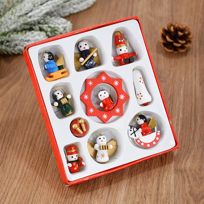 Kerstboom ornament houten trein hanger kerstdecoratie mini poppetje