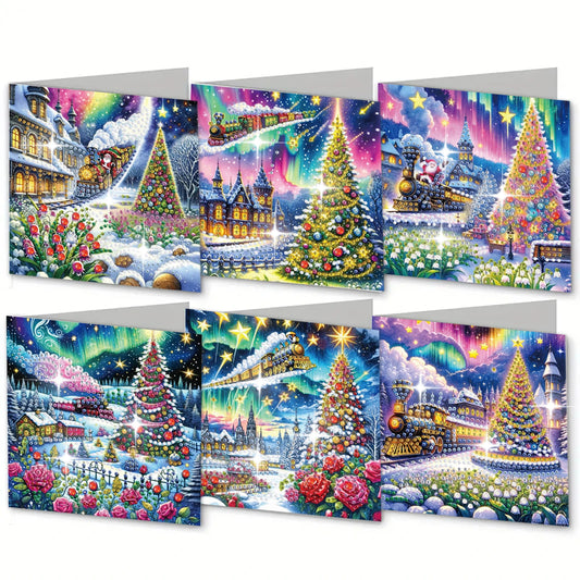 Diamond Painting Kerstkaarten - kerstboom kaartenset – 6 stuks