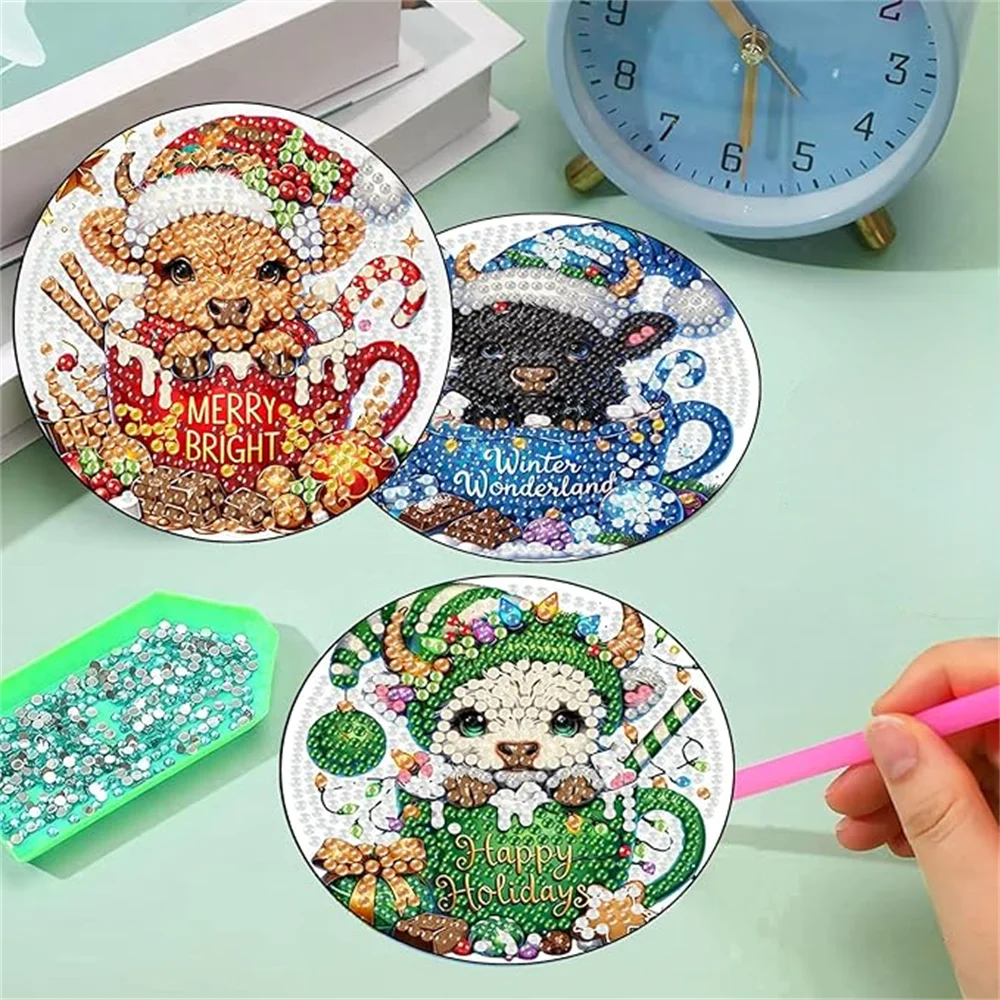 Diamond Painting Onderzetters Dieren – Set van 8 met Houder