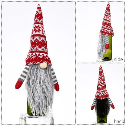 Kerst pop gnome wijnfles hoes tafel decoratie cadeau