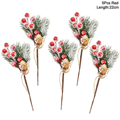 Kerst ornament voor Kerstboom rode bes dennentak bloem decoratie set