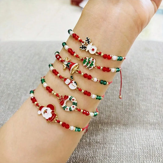 Kerst armband set met imitatieparels en feestelijke hangers