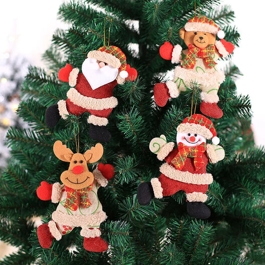 Set kersthangers pluche popjes – kerstman, sneeuwman, rendier en beer