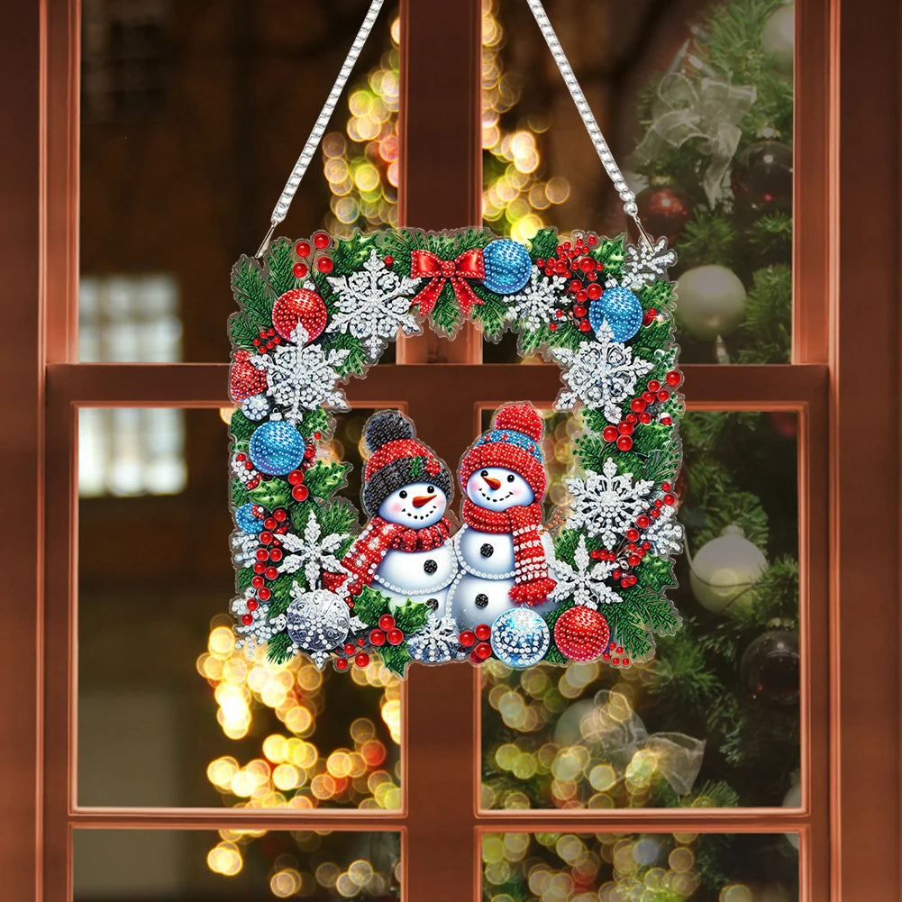 Diamond Painting Kerstkrans raam- en wandhanger met strass steentjes