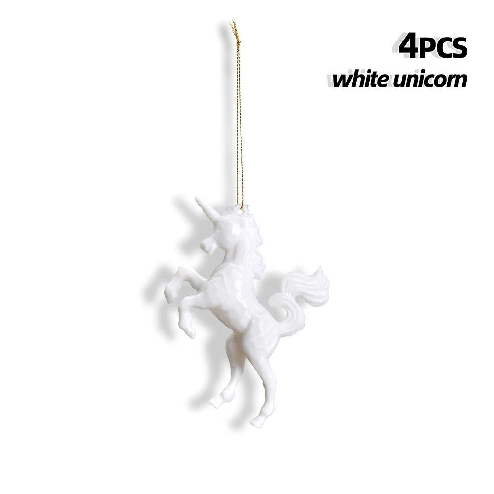 Kerst ornament voor in Kerstboom met eenhoorn hanger set – 4 stuks