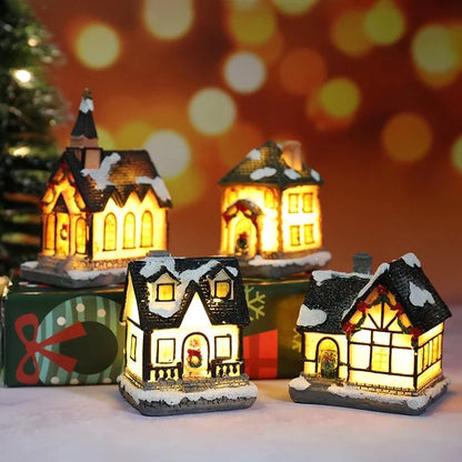 Verlicht Kerst figuur sfeervol huis met warm wit licht voor feestelijke decoratie
