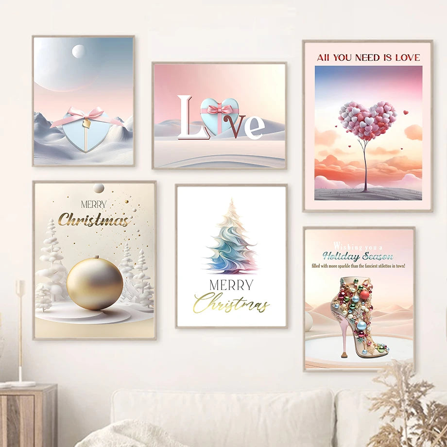 Kerst schilderij modieuze vrouw met kerstboom en hoge hakken op canvas