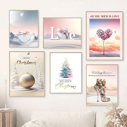 Kerst schilderij modieuze vrouw met kerstboom en hoge hakken op canvas