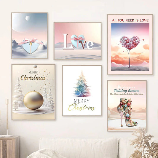 Kerst schilderij modieuze vrouw met kerstboom en hoge hakken op canvas