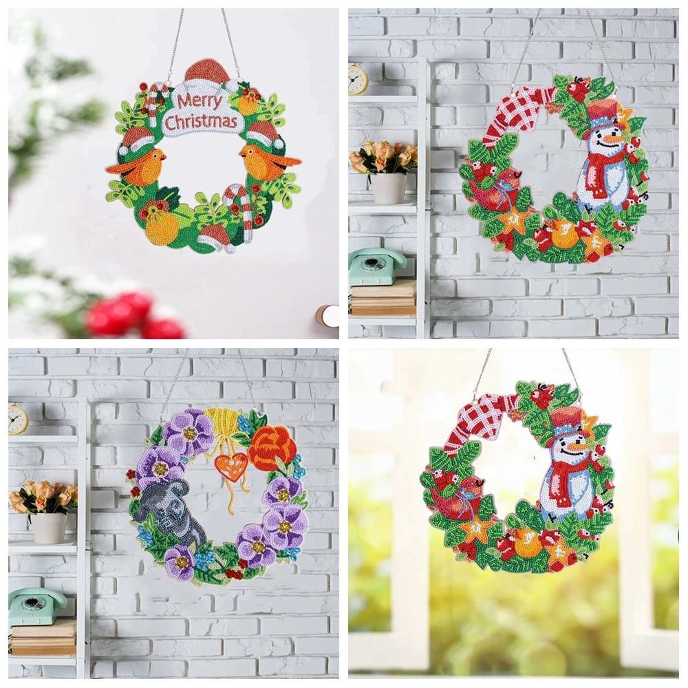 Diamond Painting Kerstkrans Sneeuwpop 30x30cm Inclusief Ophangsysteem