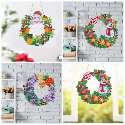 Diamond Painting Kerstkrans Sneeuwpop 30x30cm Inclusief Ophangsysteem