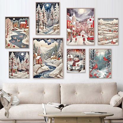 Kerst schilderij winter bos sneeuw decoratie canvas voor sfeervolle wandkunst