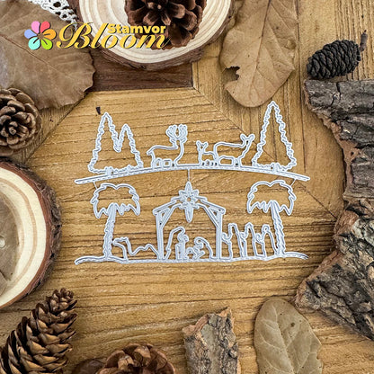 Snijmal kerststal bos half-cut metalen stansvorm voor scrapbooking