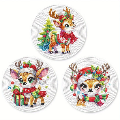 Diamond Painting Placemat schattig hert – set van 3 ronde onderzetters