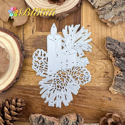 Snijmal kersttakken, bladeren en kaarsen voor decoratief embossing en kaarten