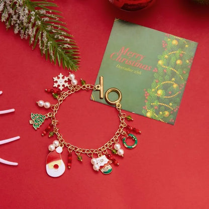 Kerst armband met kerstman sneeuwpop ster en kerstboom hanger