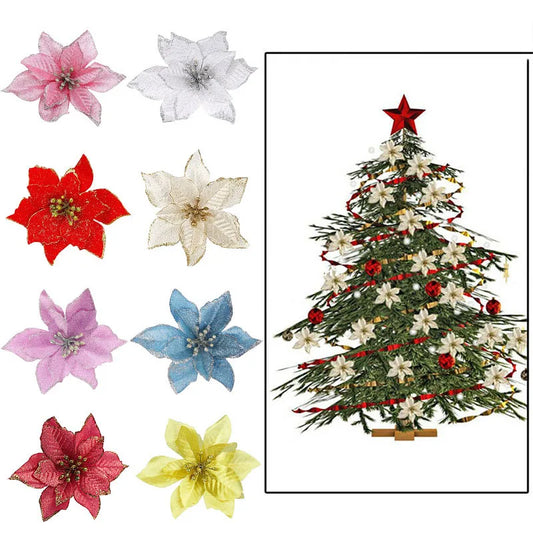 Kerstboom ornament glitter kunstbloemen 13cm decoratie set